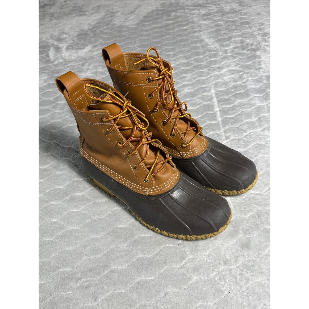 LL Bean Boots Mens 10 Narrow Vintage Maine Duck Boots Tan Brown Leather 8 Inch